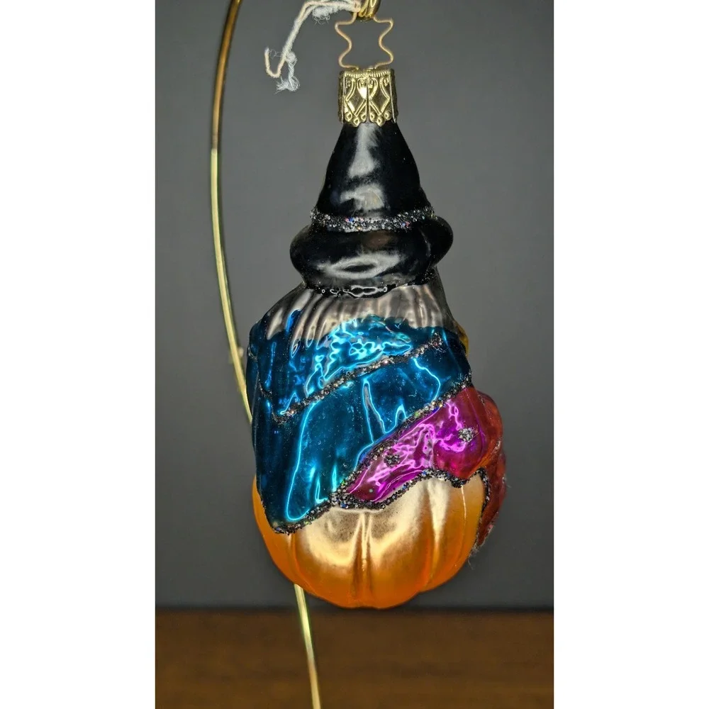 Vintage Inge Glas  witch glass ornament pumpkin Germany glitter Halloween